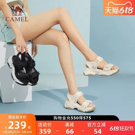 骆驼女鞋2025夏季新款厚底增高松糕沙滩魔术贴休闲外穿运动凉鞋女商品大图