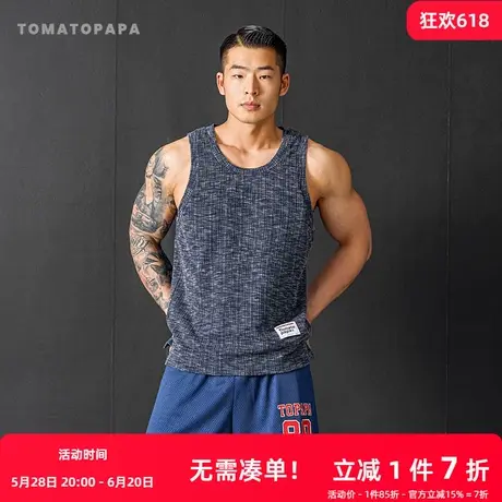 TOMATOPAPA夏季2025潮男外穿背心重磅厚款运动健身个性简约无袖T商品大图
