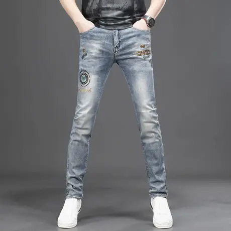 欧洲站潮牌刺绣男士牛仔裤2025新款男夏季薄款修身小脚百搭长裤子商品大图
