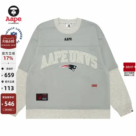 Aape联名NFL男装春秋字母徽章刺绣宽松潮流假两件长袖T恤9720XAN商品大图