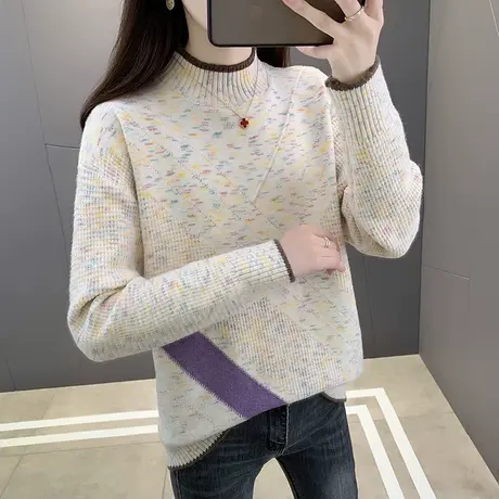 2023年新款秋冬半高领套头女毛衣宽松百搭针织打底衫洋气内搭ins图片