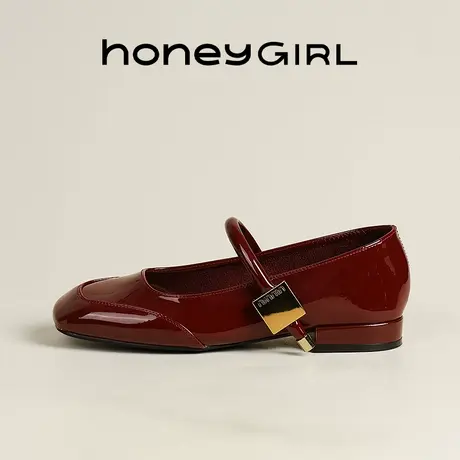honeyGIRL亮面妈妈鞋女2025新款一字带玛丽珍浅口通勤单鞋工作鞋商品大图