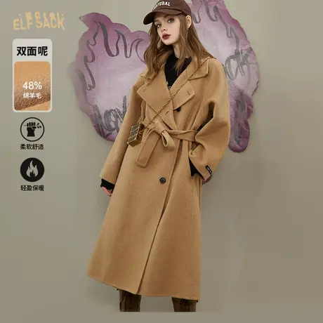 妖精的口袋驼色双面呢大衣女2023秋冬季新款毛呢外套长款呢子加厚图片