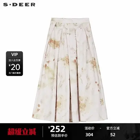 sdeer圣迪奥女装松紧拼接印花不规则百褶长裙S243Z1109图片
