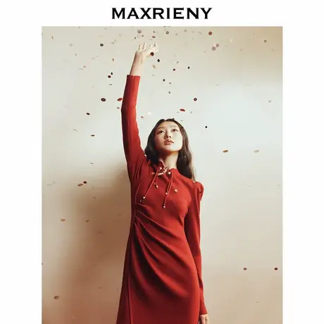 【奥莱】MAXRIENY新红旗袍复古国风连衣裙商品大图