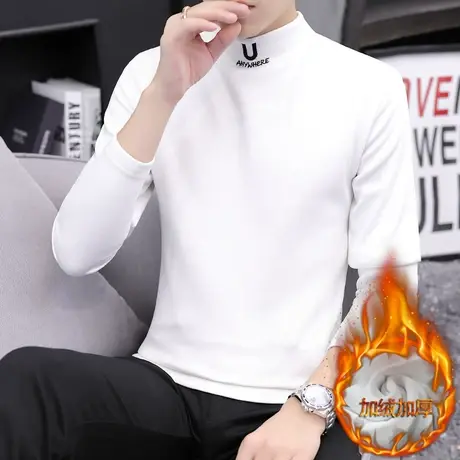 2023新款秋冬季小衫休闲卫衣韩版潮流加绒加厚男士长袖t恤打底衫商品大图