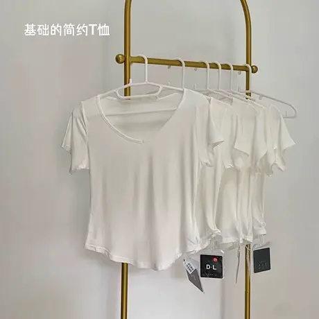 店主自留！！打底白t恤 2021新款V领基础款短袖透气纯色上衣女夏图片