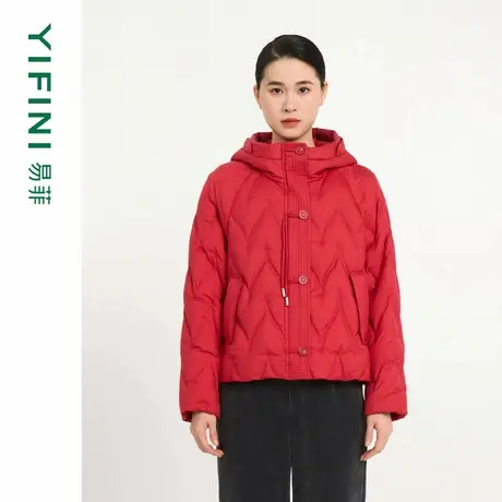 [专柜同款]Yifini/易菲百搭保暖白鹅绒连帽宽松短款羽绒服女冬新商品大图