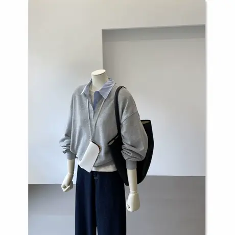 秋季韩版设计感假两件衬衫翻领拼接套头卫衣女宽松学院风减龄上衣商品大图