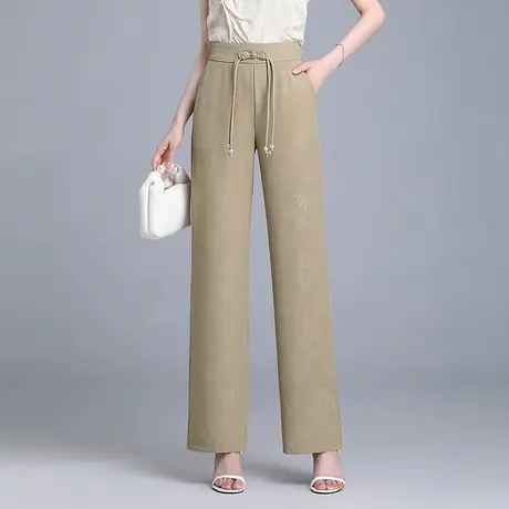 冰凉丝国风窄版阔腿裤女春夏2025新款高腰通勤显瘦直筒裤休闲长裤商品大图