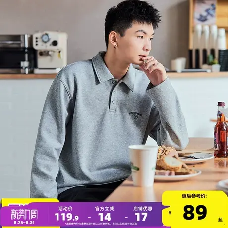 唐狮春秋季新款Polo衫男士长袖灰色宽松有质感带翻领t恤上衣百搭商品大图