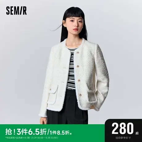 [预售]森马外套女夹棉夹克修身优雅小香风2023新款冬季圆领肌理上图片