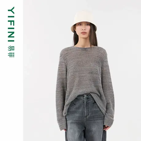 [专柜同款]Yifini/易菲气质百搭长袖宽松oversize针织毛衫女25秋商品大图