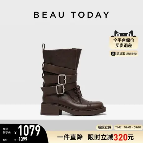BeauToday骑士靴女款2025新款秋季复古中筒靴西部靴瘦瘦靴女靴子商品大图