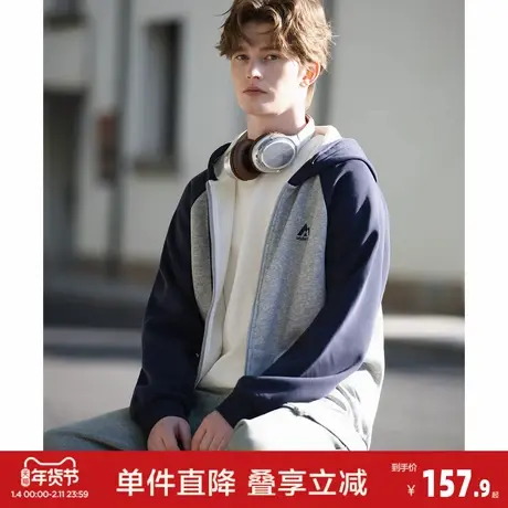 唐狮2026秋冬男连帽加绒针织外套卫衣厚外套插肩袖拼接学院风图片