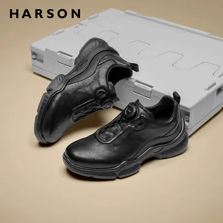 哈森男鞋春季新款旋钮扣皮质跑步鞋商务休闲鞋男士皮鞋真皮运动鞋商品大图