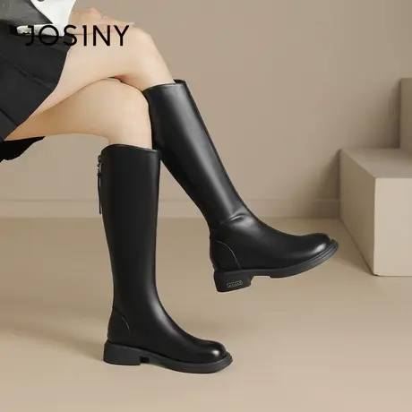卓诗尼长筒靴2025新款秋冬加绒厚底长靴女鞋V口不过膝高筒骑士靴图片