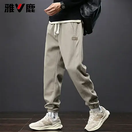 雅鹿宽松束脚休闲裤2026春夏新款男青年百搭松紧腰抽绳高级感长裤图片