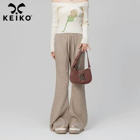 KEIKO 温柔软糯针织阔腿裤子23秋冬高腰垂感微喇叭休闲裤拖地长裤图片