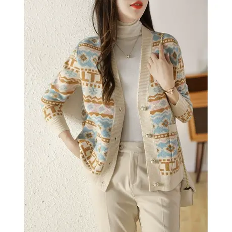 2023秋冬新款复古针织衫女装开衫春秋季小个子外搭民族风毛衣外套图片