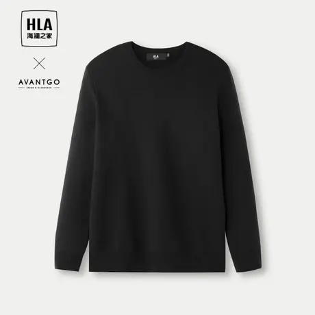 HLA/海澜之家轻商务经典系列针织衫23秋冬新圆领纯色含羊毛毛衣男商品大图