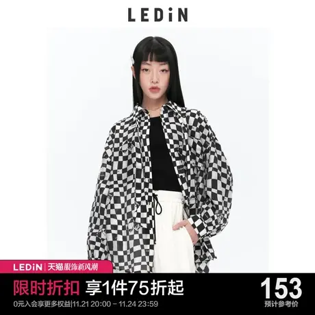 乐町潮酷棋盘格衬衫2023秋季新款长款上衣C1CAC2102商品大图