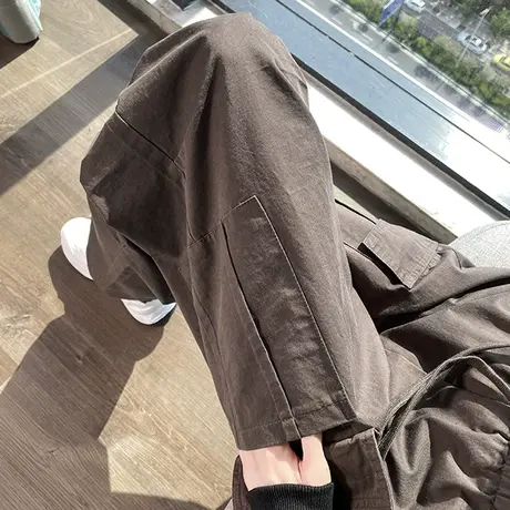 美式复古工装裤女春秋2024新款高腰显瘦直筒休闲束脚阔腿运动裤子商品大图