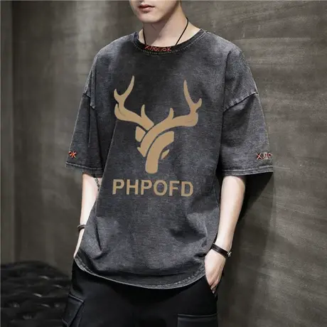 圆领短袖t恤男简约百搭宽松半袖2025韩版宽松潮流夏装休闲上衣服图片