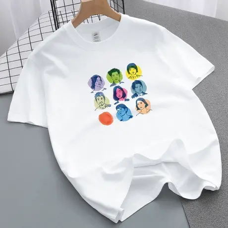 美式重磅纯棉短袖t恤男夏季潮流宽松圆领半袖全棉体恤白色上衣服商品大图