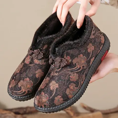 2023冬季新款老人棉鞋加厚保暖老北京布鞋女奶奶中年防滑妈妈棉靴商品大图