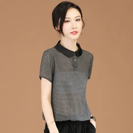韩潮袭人法式娃娃领条纹短袖衬衫女2023年夏季新款衬衣设计感小众商品大图