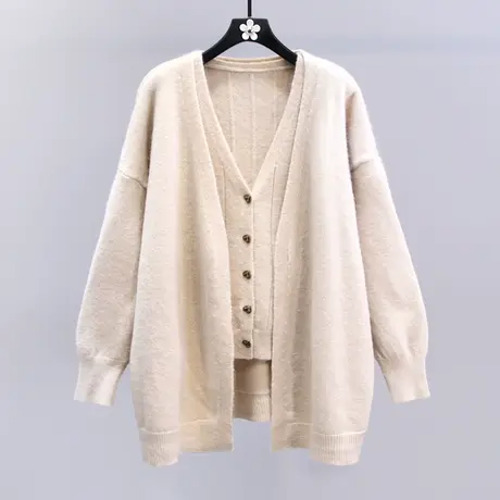 秋冬时尚高级感毛衣外套套装女2023新款宽松针织背心开衫两件套商品大图