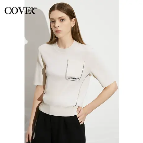 COVER夏季宽松套头罗纹撞色线迹针织衫商品大图