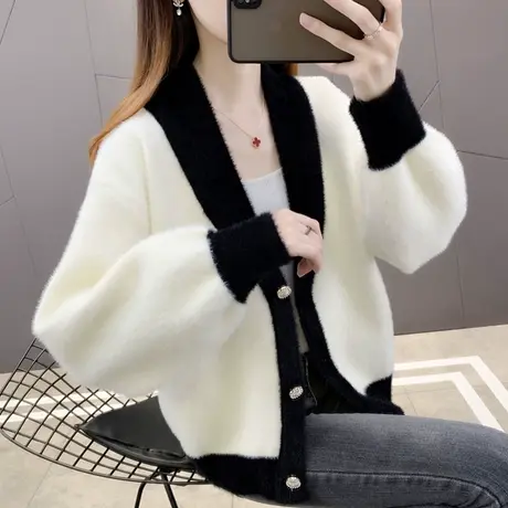 针织开衫女士仿水貂绒毛衣外套秋冬款2022年新款爆女装早秋季上衣商品大图