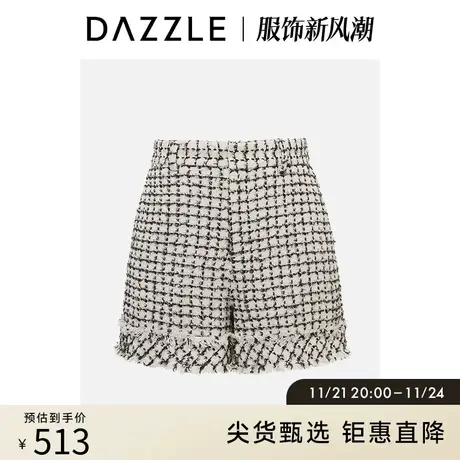 DAZZLE地素奥莱 春夏法式通勤优雅小香风花呢格纹休闲短裤女商品大图