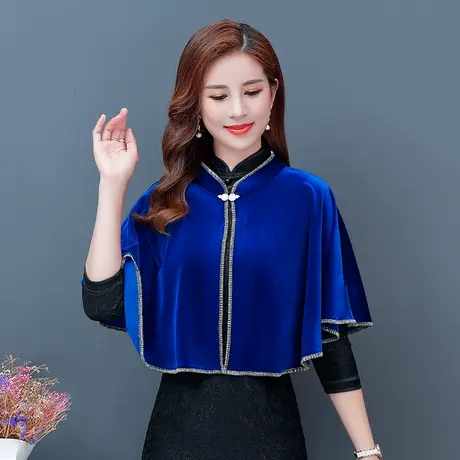 旗袍披肩外套春秋新款优雅金丝绒配裙子外搭短款开衫斗篷百搭披风图片