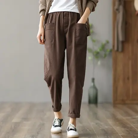 dza 高腰直筒裤子女百搭工装裤新款秋季长裤复古哈伦裤宽松休闲裤图片