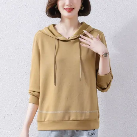 中年妈妈洋气带帽卫衣女春秋新款加肥加大码女装宽松显瘦连帽上衣商品大图