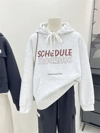 2023秋季新款美式宽松时尚休闲设计感字母印花长袖连帽卫衣女外套商品大图