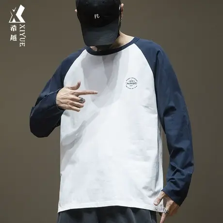 2025春秋新款长袖t恤男青少年插肩袖秋季大码胖子男士纯棉打底衫图片