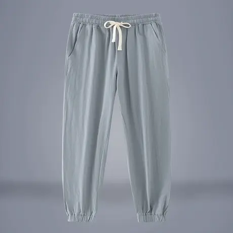 NASA日系复古亚麻裤子男款夏季薄款宽松束脚裤棉麻长裤男士休闲裤商品大图