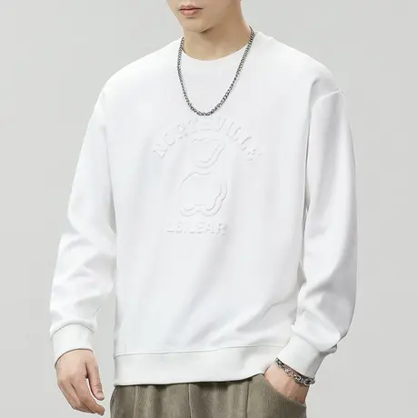 春秋款男装白色圆领卫衣春季潮牌重磅情侣装纯色长袖上衣2024新款商品大图