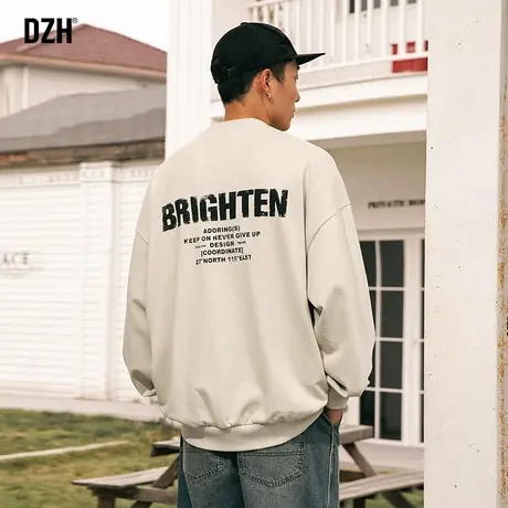 男士运动卫衣男春秋季潮牌男生外套情侣装美式宽松杏色上衣打底衫商品大图