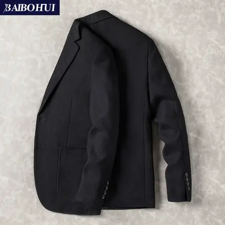 秋冬新款呢子休闲西装男士外套韩版商务黑色小西服男修身单西上衣商品大图