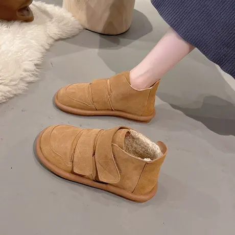 高帮鞋女2023新款秋冬魔术贴休闲爆款平底棉鞋时尚百搭轻便女鞋子商品大图