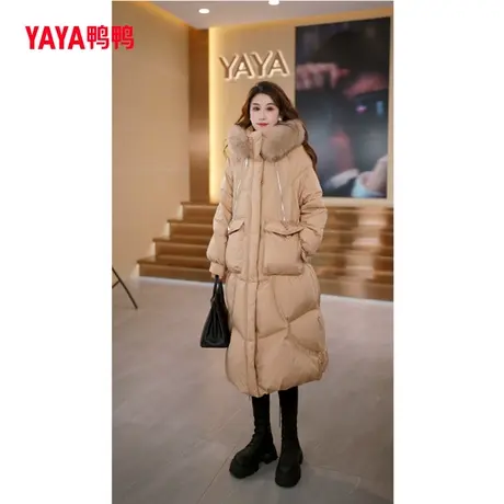 【鸭鸭甄选】鸭鸭羽绒服女长款2023年新款连帽狐狸毛领加厚外套图片