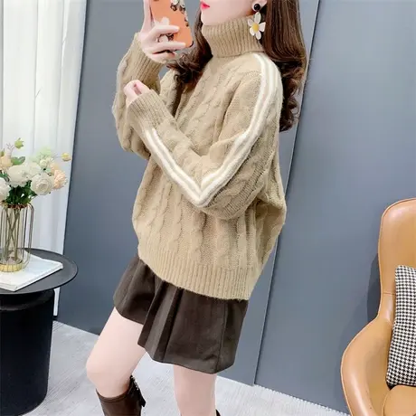 高领麻花套头打底毛衣女秋冬2023新款加厚高级感小个子内搭针织衫商品大图