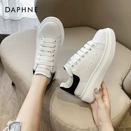 达芙妮厚底小白鞋女2020爆款百搭秋季平底单鞋圆头系带休闲板鞋女商品大图