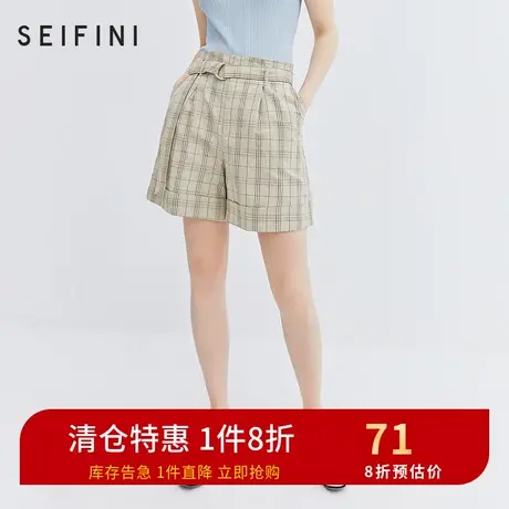 诗凡黎夏季显瘦格纹休闲短裤女系带宽松休闲裤女7B4251831🍏图片