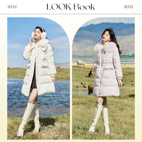 【直播间】香影羽绒服女中长款2023冬季新款紫色90白鸭绒狐狸商品大图